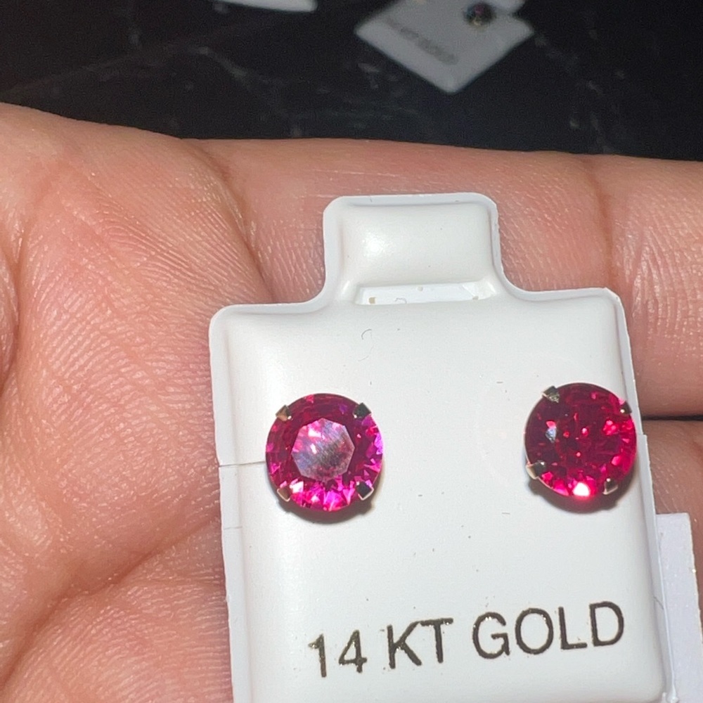 14k 7mm ruby Cz July Gem Italian yellow gold stud earrings